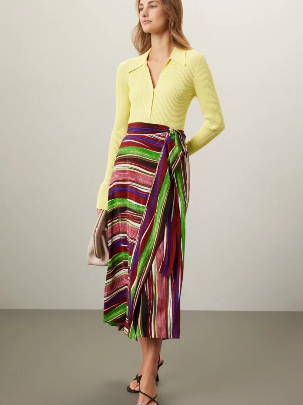 DVF Rebekah midi skirt, wrap style, colorful striped print. Size M. - Picture 2 of 7